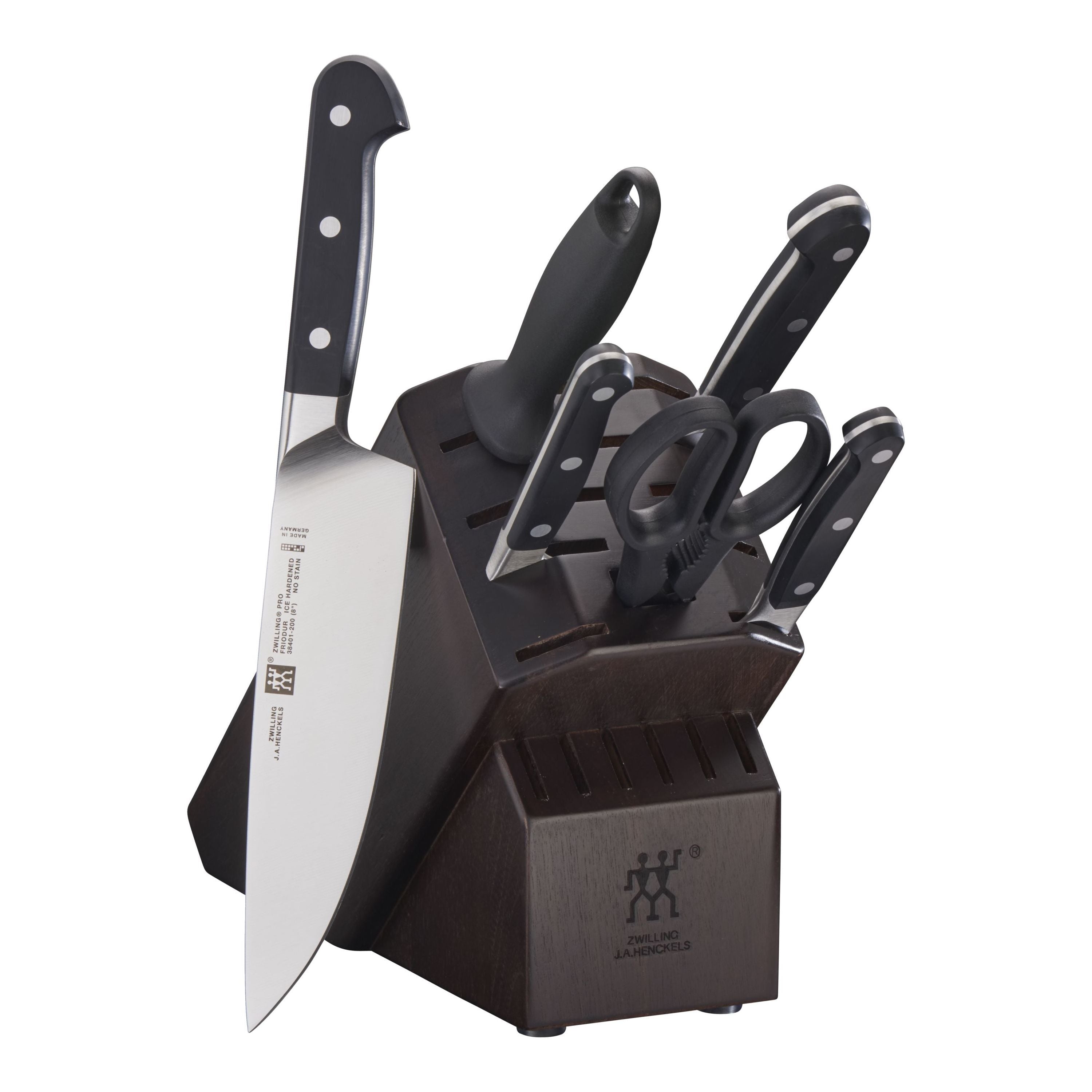 7-Piece Premium Walnut Kitchen Knife Set with Knife Block & Dual