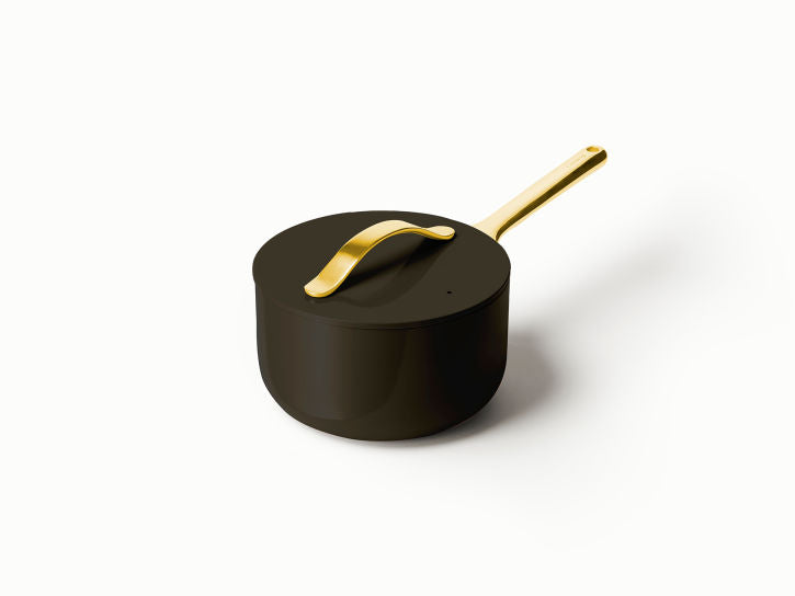 Caraway Sauce Pan in Black with Gold Handle