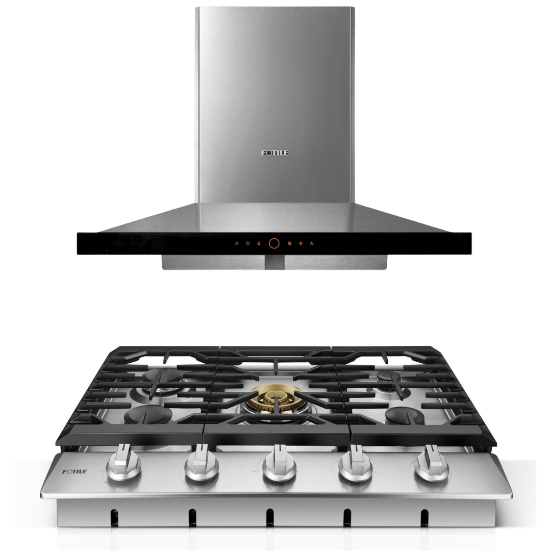 Fotile Package 30 Inch Cooktop and 30 Inch 850 CFM Range Hood in Black,  AP-GLS30501-2