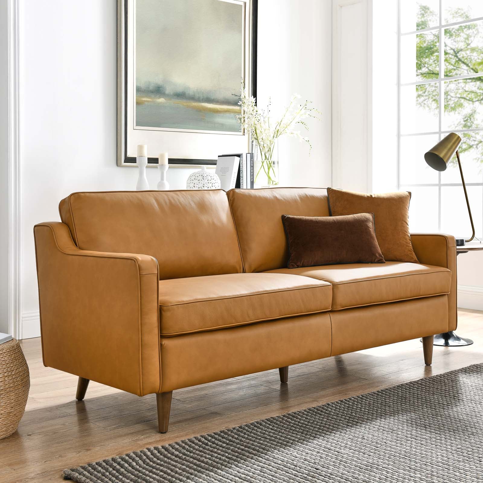 Tan genuine store leather sofa