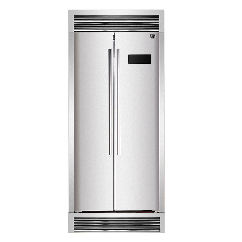 Forno 37 In. Side by Side Counter Depth Refrigerator with 15.6 cu.ft. in  Stainless Steel with Steel Grill Trim, FFRBI1805-37SG