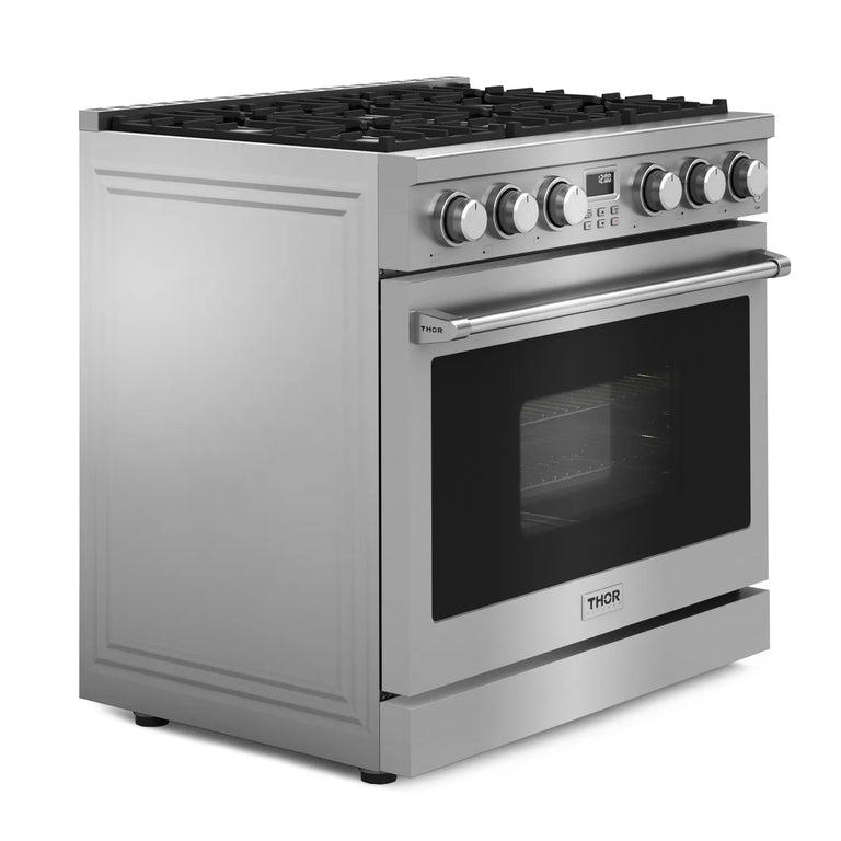 Thor Contemporary Package - 36" Gas Range, Range Hood, Refrigerator, Dishwasher and Microwave, Thor-AP-ARG36-A86