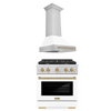ZLINE Autograph Package - 30 In. Gas Range and Range Hood in Stainless Steel with White Matte Door and Champagne Bronze Accents, 2AKP-RGWMRH30-CB