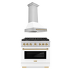 ZLINE Autograph Package - 36 In. Gas Range and Range Hood with White Matte Door and Bronze Accents, 2AKP-RGWMRH36-CB