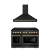 ZLINE Autograph Package - 48 In. Gas Range and Range Hood in Black Stainless Steel with Champagne Bronze Accents, 2AKPR-RGBRH48-CB