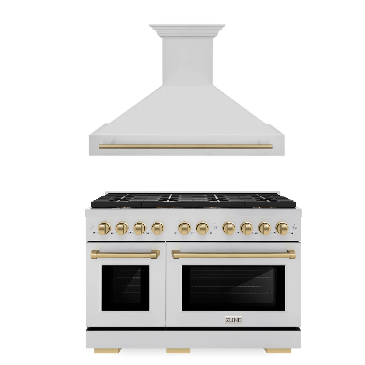 ZLINE Autograph Package - 48 In. Gas Range and Range Hood in Stainless Steel with Champagne Bronze Accents, 2AKPR-RGRH48-CB