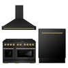 ZLINE Autograph Package - 48 In. Gas Range, Range Hood and Dishwasher in Black Stainless Steel with Champagne Bronze Accents, 3AKPR-RGBRHDWV48-CB