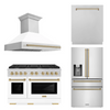 ZLINE Autograph Package - 48 In. Gas Range, Range Hood, Refrigerator with Water and Ice Dispenser, Dishwasher in Stainless Steel with Champagne Bronze Accents, 4AKPR-RGWMRHDWM48-CB