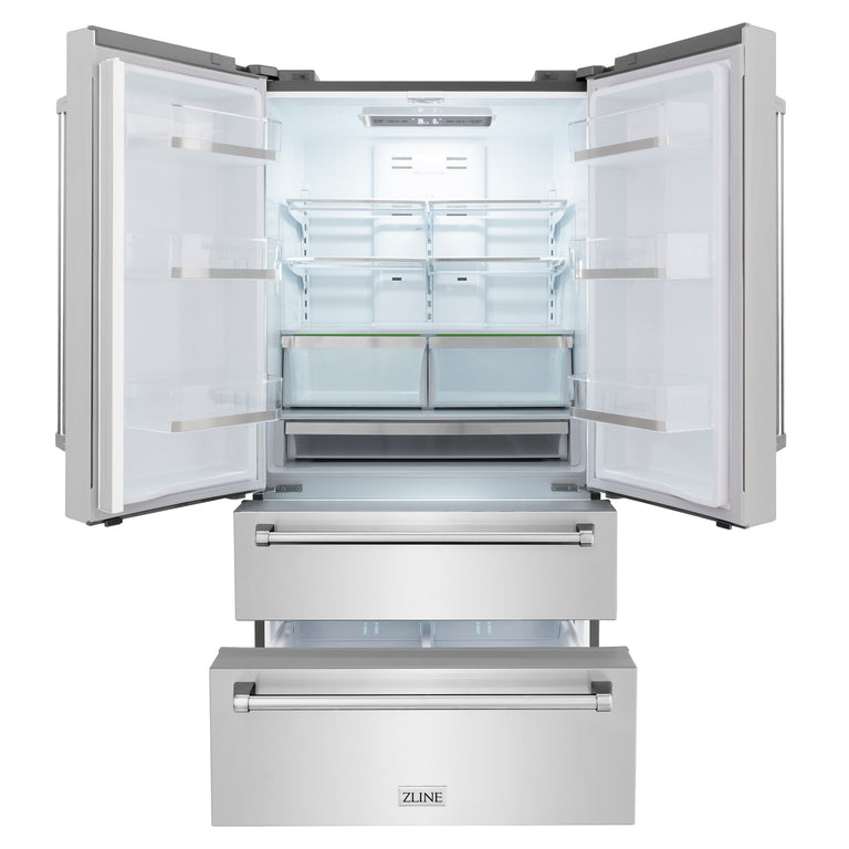 ZLINE Appliance Package - 48" Dual Fuel Range, Range Hood, Microwave Drawer, Top Touch Control Dishwasher, Refrigerator, 5KPR-RARH48-MWDWM