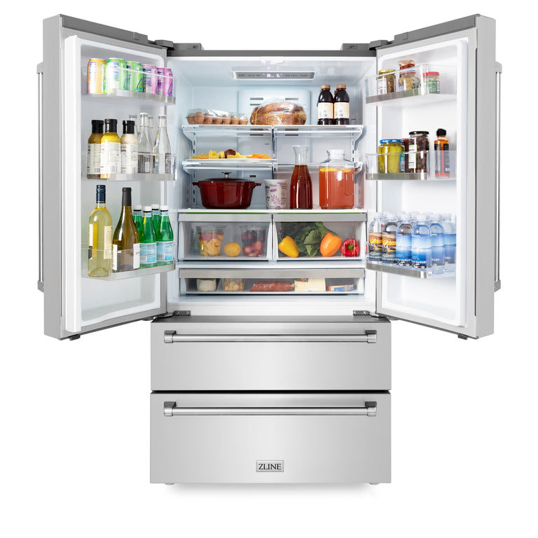 ZLINE Appliance Package - 36" Dual Fuel Range, Range Hood, Microwave Drawer, Top Touch Control Dishwasher, Refrigerator, 5KPR-RARH36-MWDWM