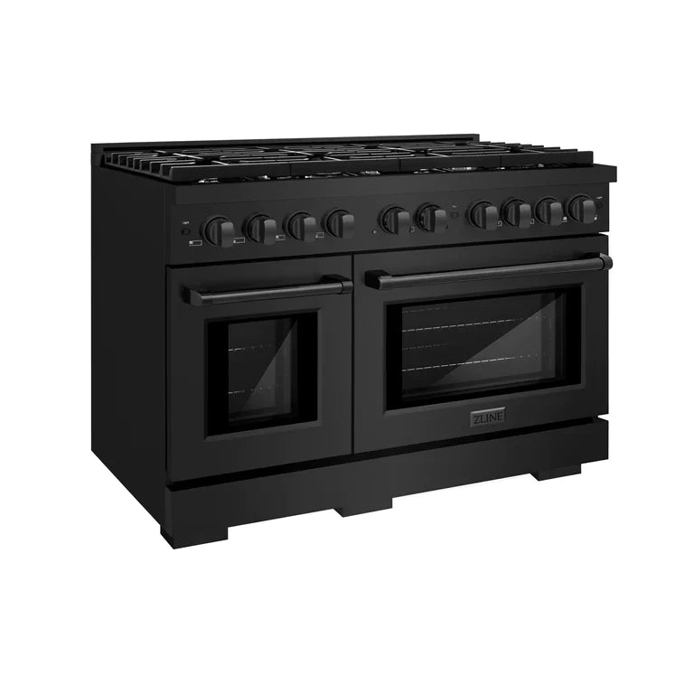 ZLINE Appliance Package - 48 in. Gas Range, Range Hood, Microwave Drawer in Black, 3KP-SGRBRH48-MW