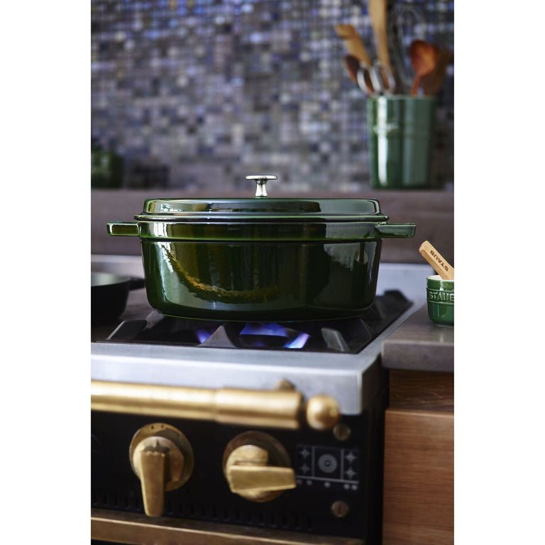 Staub Oval Cast Iron Cocotte, Basil, 7 qt Capacity