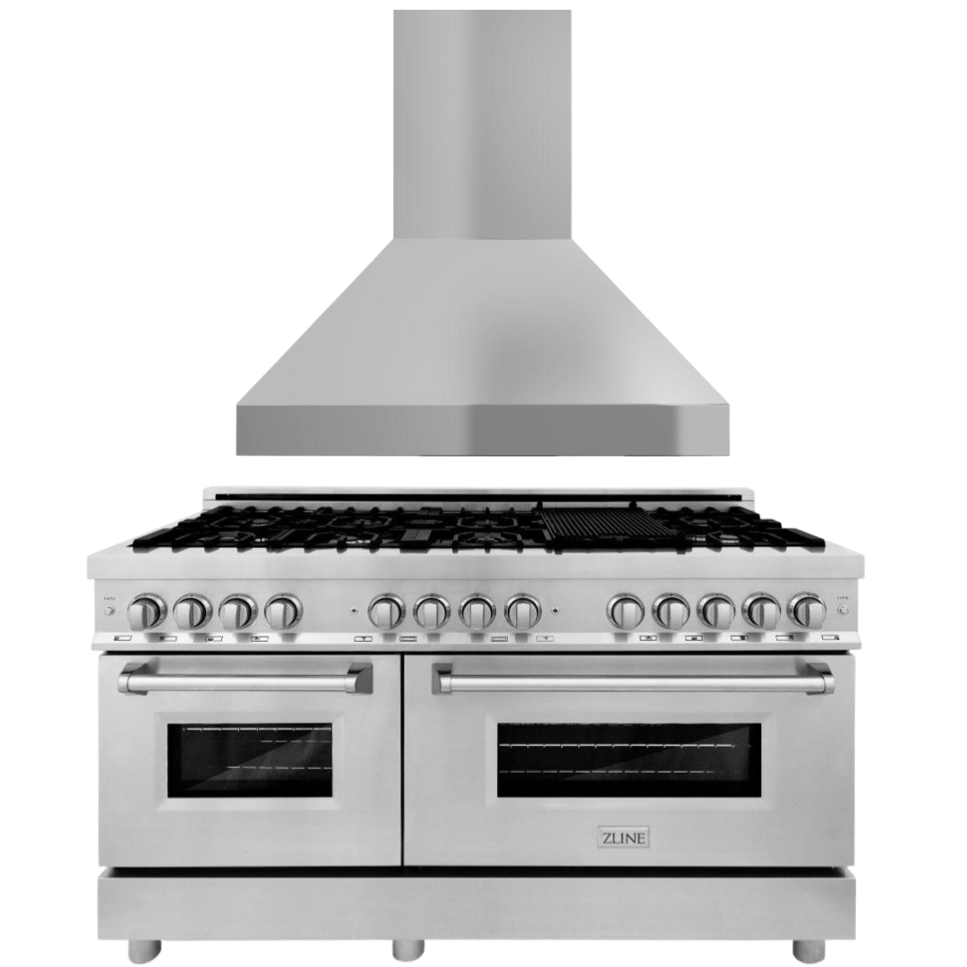 ZLINE 60 in. Dual Fuel Range & 60 in. Range Hood Appliance Package, 2K