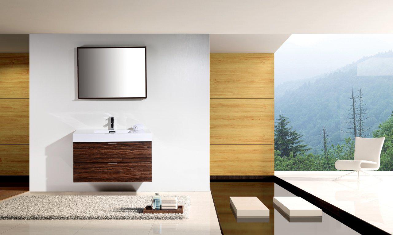 Bliss 40 in. Wall Mount Modern Bathroom Vanity - Walnut – Premium Home ...