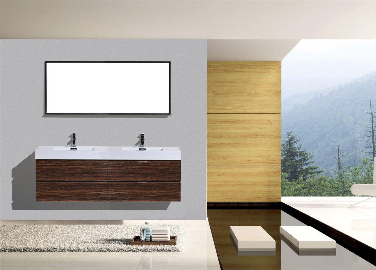 Bliss 80 in. Double Sink Wall Mount Modern Bathroom Vanity - Walnut ...