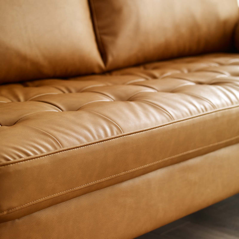 Valour upholstered faux leather shop sofa in tan