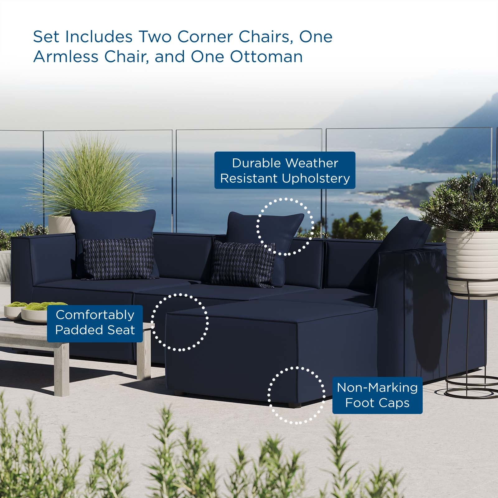 Saybrook Outdoor Patio Upholstered 4 Piece Sectional Sofa In Navy Eei Premium Home Source 3405