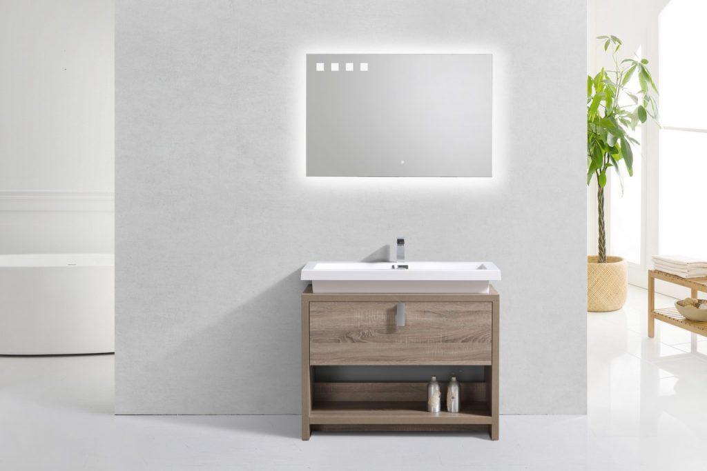 Kubebath Levi 40 In. Modern Bathroom Vanity W  Cubby Hole - Havana Oak 