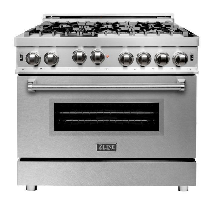 ZLINE 36 in. Gas Range with DuraSnow® Door & 36 in. Range Hood Applian ...