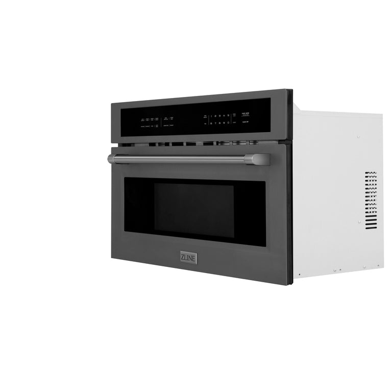 ZLINE 4-Piece Appliance Package - 30 In. Rangetop, Wall Oven, Refrigerator, and Microwave Oven in Black Stainless Steel, 4KPR-RTB30-MWAWS