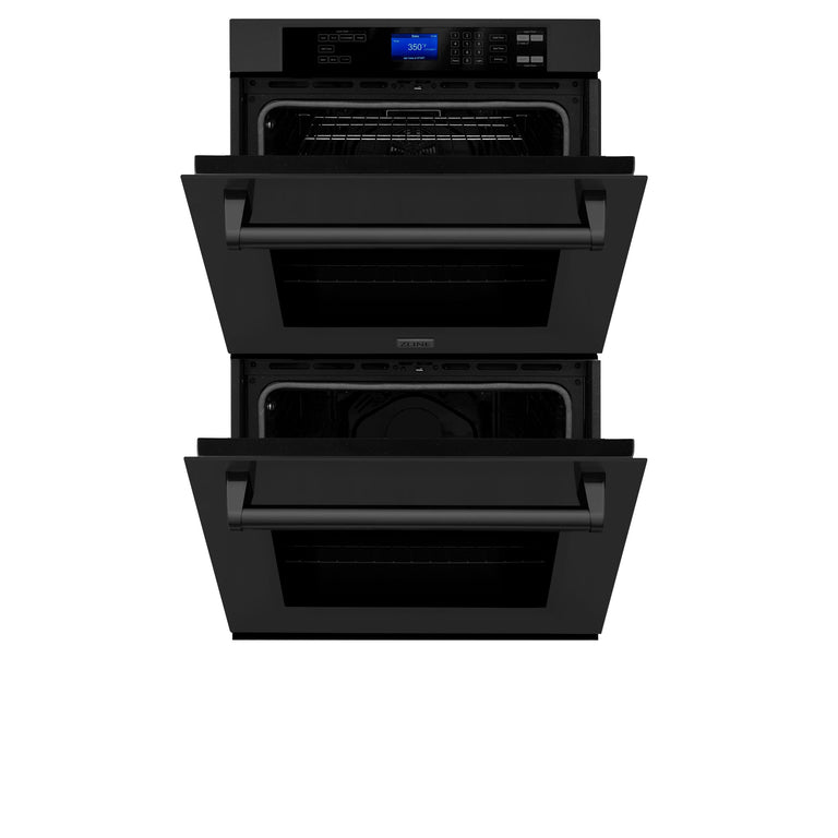 ZLINE Appliance Package - 30" Gas Rangetop, Range Hood, Refrigerator, Dishwasher, Double Wall Oven in Black Stainless