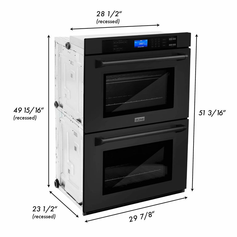 ZLINE Appliance Package - 30" Gas Rangetop, Range Hood, Refrigerator, Dishwasher, Double Wall Oven in Black Stainless