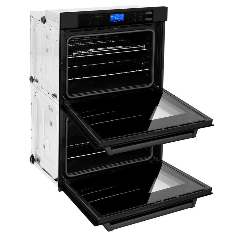 ZLINE 4-Piece Appliance Package - 48 In. Rangetop, Range Hood, Refrigerator, and Double Wall Oven in Black Stainless Steel, 4KPR-RTBRH48-AWD