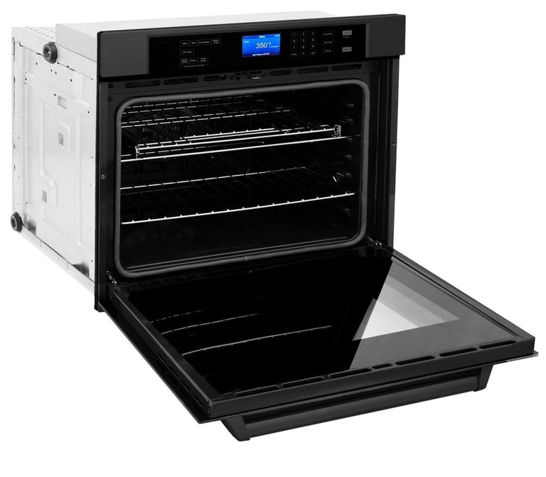 ZLINE 4-Piece Appliance Package - 36 In. Rangetop, Range Hood, Refrigerator, and Wall Oven in Black Stainless Steel, 4KPR-RTBRH36-AWS