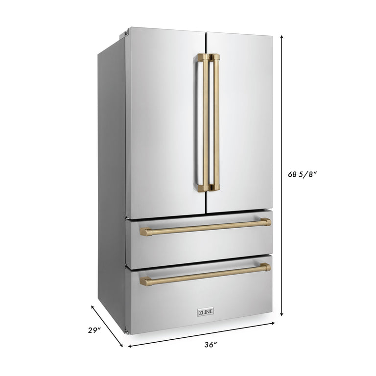 ZLINE Autograph Package - 48 In. Gas Range, Range Hood, Refrigerator, Dishwasher with Champagne Bronze Accents, 4KAPR-RGWMRHDWM48-CB