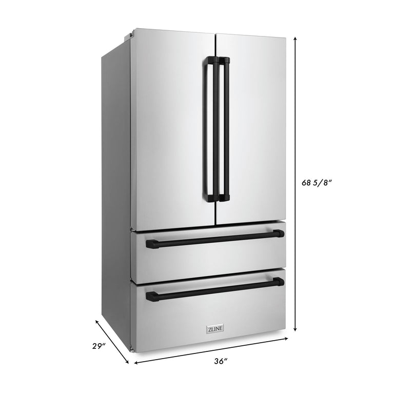 ZLINE Autograph Package - 30" Dual Fuel Range, Range Hood, Dishwasher, Refrigerator with Matte Black Accents