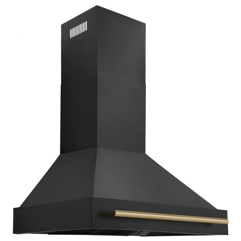 ZLINE Autograph Package - 36 In. Dual Fuel Range and Range Hood in Black Stainless Steel with Champagne Bronze Accents, 2AKP-RABRH36-CB
