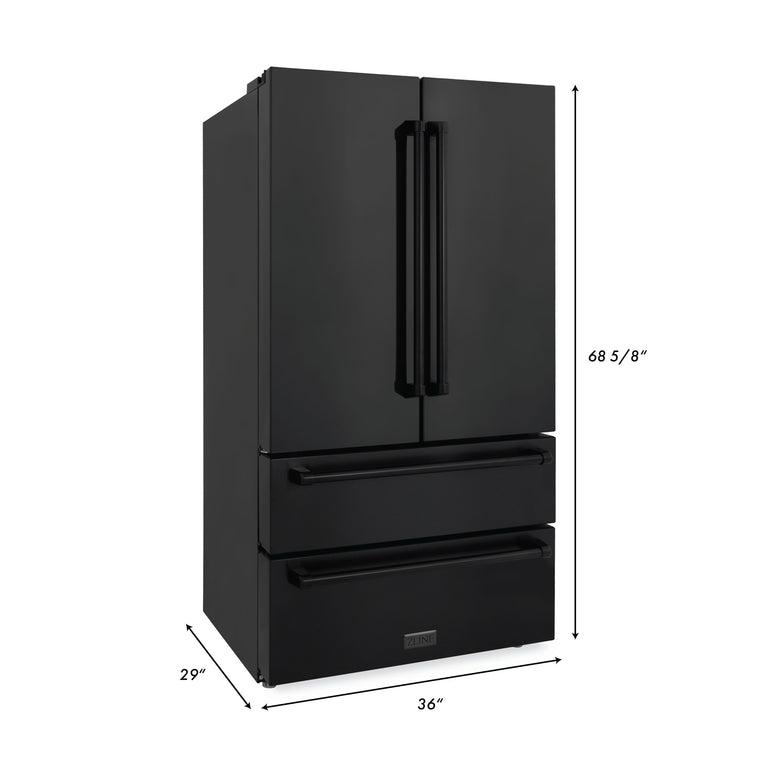 ZLINE Appliance Package - 48" Rangetop, Range Hood, Refrigerator, Dishwasher, Wall Oven in Black Stainless Steel