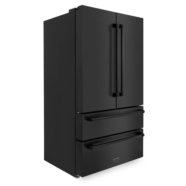 ZLINE Package - 30" Rangetop, Range Hood, Refrigerator, Double Wall Oven in Black Stainless