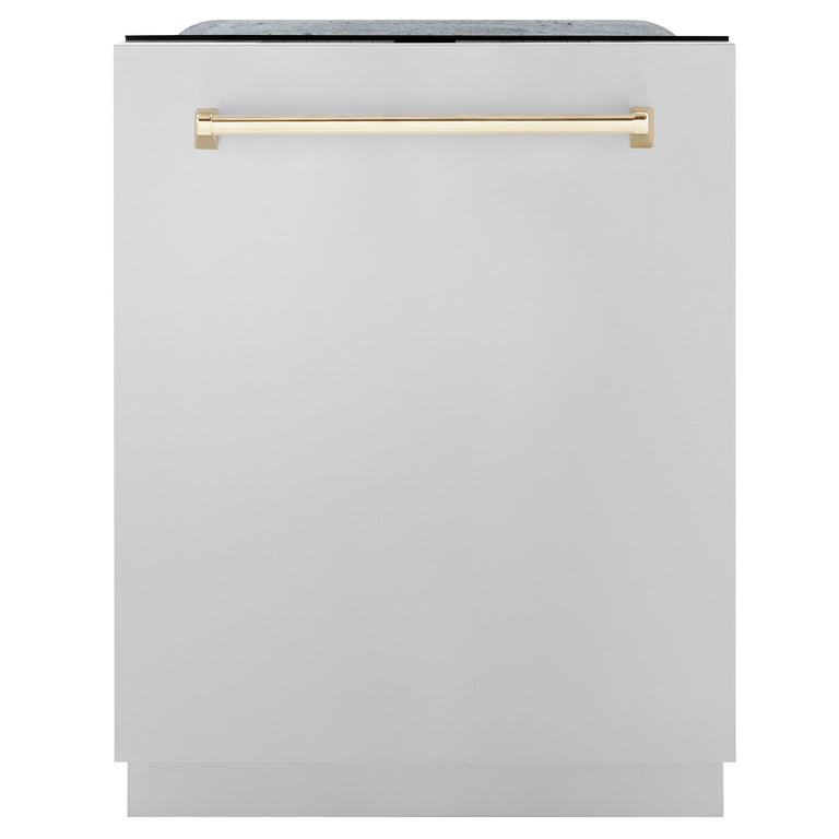 ZLINE Autograph Package - 30 In. Dual Fuel Range, Range Hood, Dishwasher in Stainless Steel with Gold Accents, 3AKP-RARHDWM30-G