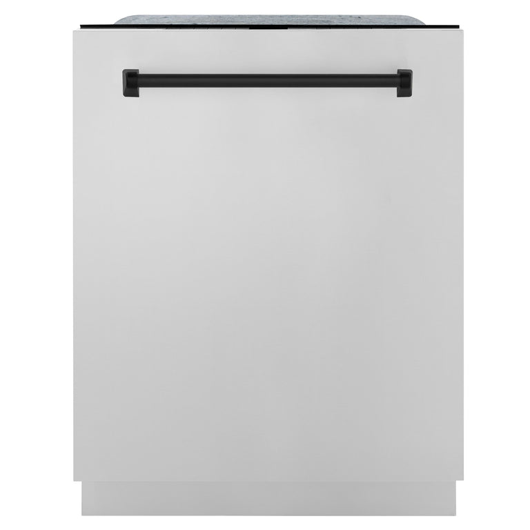 ZLINE Autograph Package - 36 In. Dual Fuel Range, Range Hood, Dishwasher, Refrigerator with Matte Black Accents, 4KAPR-RARHDWM36-MB