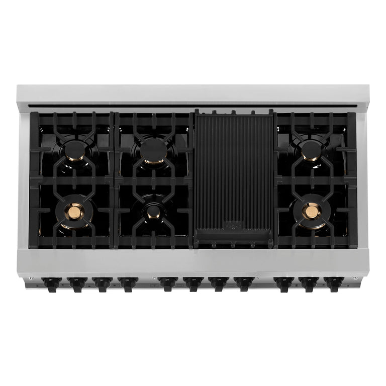 ZLINE Autograph Package - 48 In. Gas Range and Range Hood with White Matte Finish and Matte Black Accents, 2AKP-RGWMRH48-MB