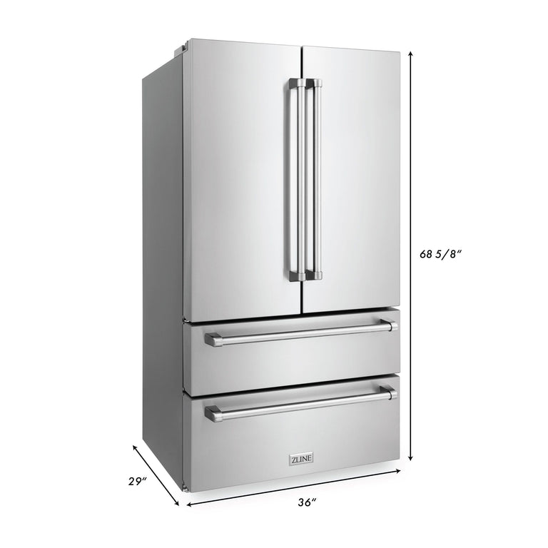 ZLINE Appliance Package - 36 In. Rangetop, 30 In. Wall Oven, Refrigerator and 30 In. Microwave Oven in Stainless Steel, 4KPR-RT36-MWAWS