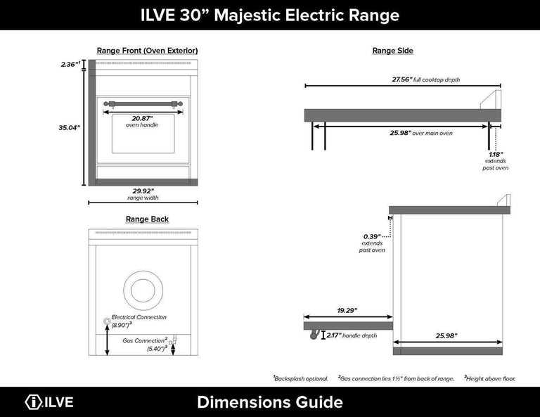 ILVE UMI30NE3MGG Majestic II Series 30 inch Matte Graphite Induction Electric Convection Freestanding Range