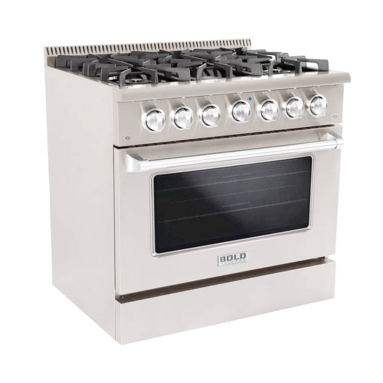 BOLD 36 Freestanding All Gas Range with LP Gas Stove and Gas Oven,  Stainless steel with Chrome Trim