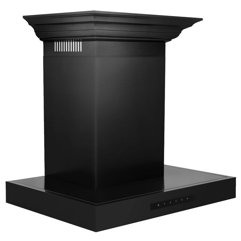 ZLINE 24 Convertible Vent Wall Mount Range Hood in Black Stainless Steel with Crown Molding (BSKENCRN-24)